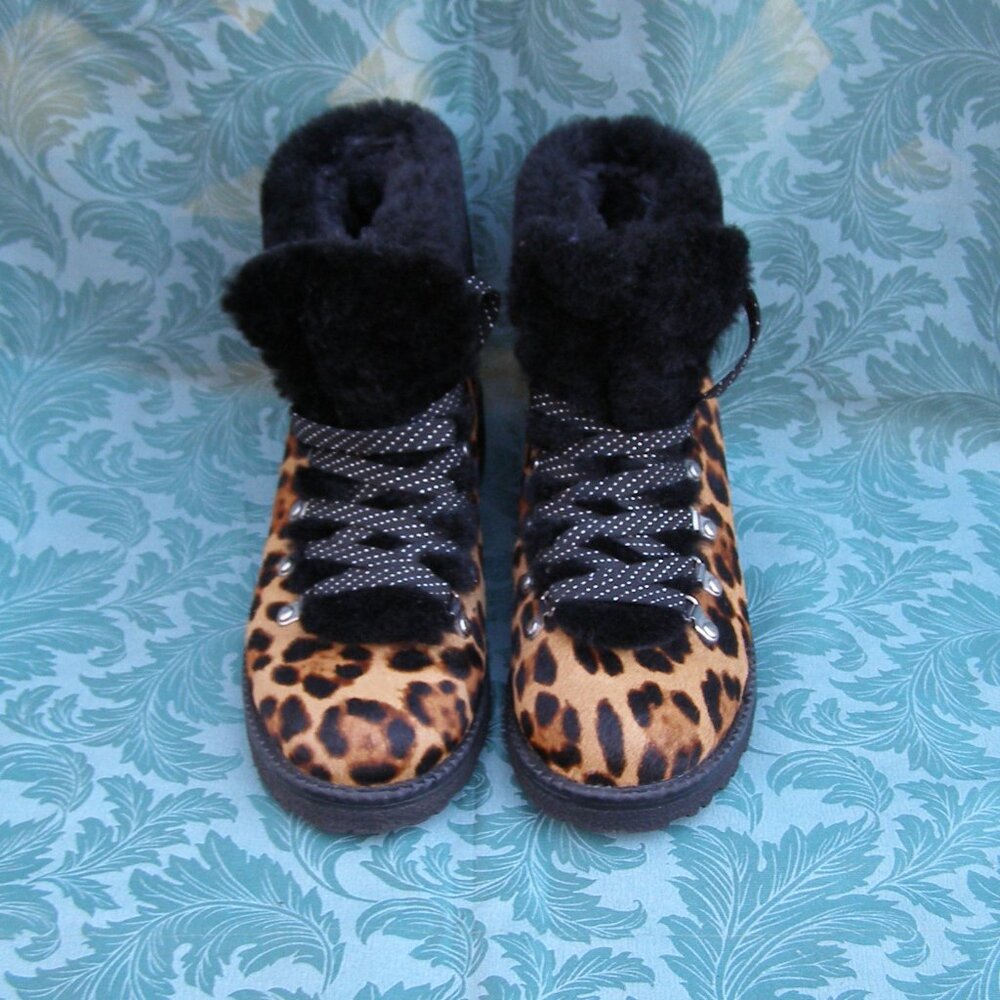 🤎🖤 J. Crew size 8-8.5 Nordic Boots in Leopard Calf Hair - Picture 3 of 12